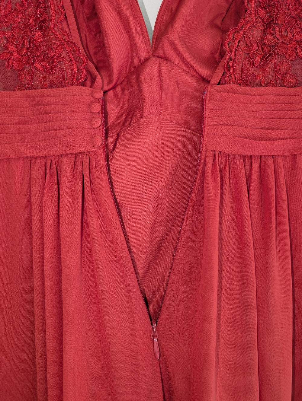 NWT Azazie Maren AllureScarlet A-Line V-Neck Lace Chiffon Dress Size A6 - Picture 8 of 16
